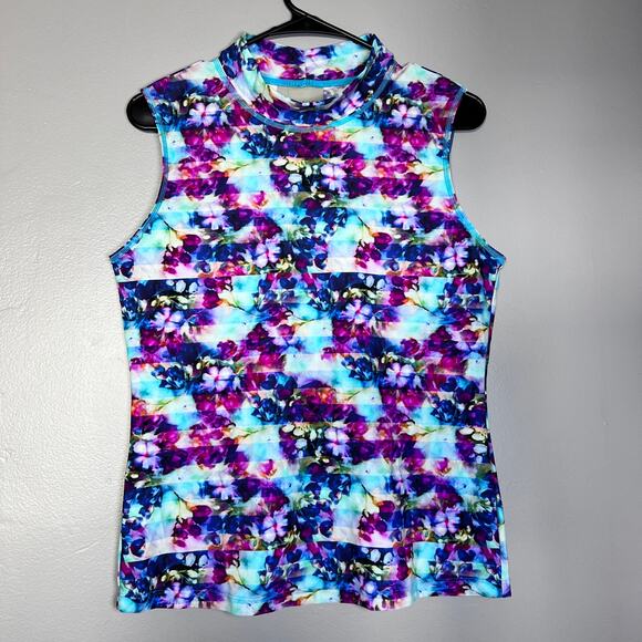 Athleta Women’s Sleeveless Tank Top M Floral Tie Dye Print Multicolor Stretch - Picture 4 of 8